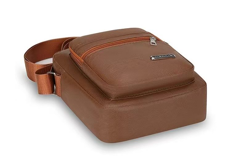 New Style PU Soft Leather Textured Single-Shoulder Bag Men's Business Commuting Minimalist Crossbody Bag Large-Capacity Storage Fashionable Single-Shoulder Waterproof Casual Multi-Pocket Men