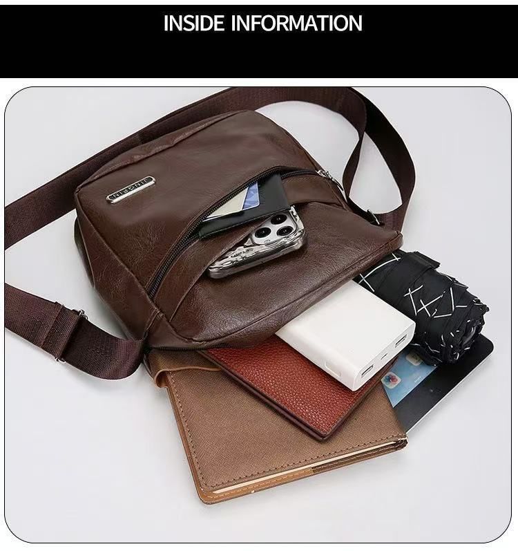 New Style PU Soft Leather Textured Single-Shoulder Bag Men's Business Commuting Minimalist Crossbody Bag Large-Capacity Storage Fashionable Single-Shoulder Waterproof Casual Multi-Pocket Men