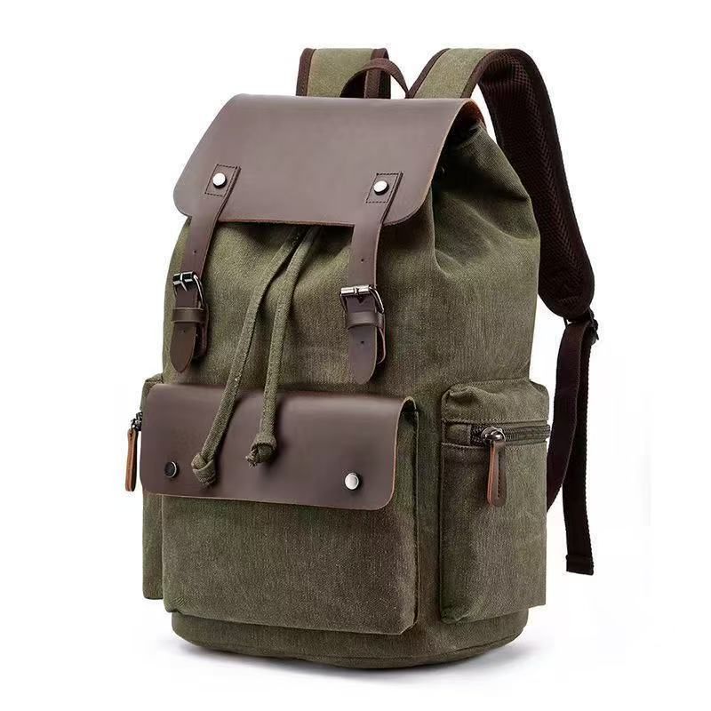 Fashionable Wear-Resistant Canvas Backpack Outdoor Travel Laptop Backpack, Unisex Double-Shoulder Backpack Men's Canvas Trendy Large-Capacity Men's Bag