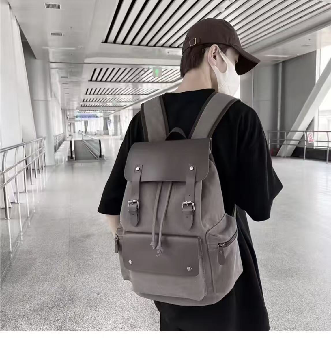 Fashionable Wear-Resistant Canvas Backpack Outdoor Travel Laptop Backpack, Unisex Double-Shoulder Backpack Men's Canvas Trendy Large-Capacity Men's Bag