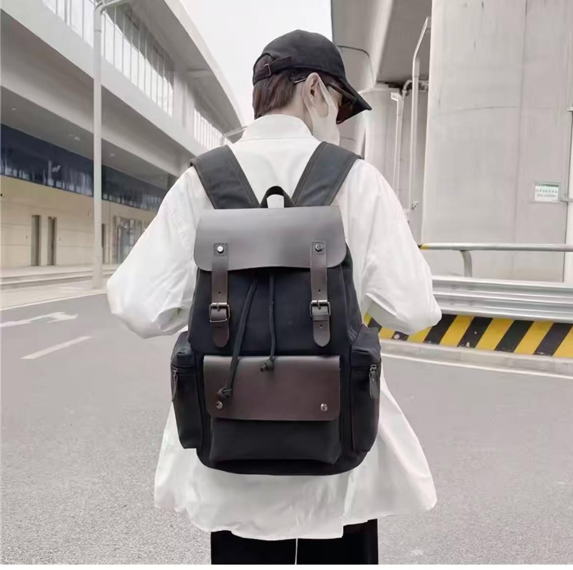 Fashionable Wear-Resistant Canvas Backpack Outdoor Travel Laptop Backpack, Unisex Double-Shoulder Backpack Men's Canvas Trendy Large-Capacity Men's Bag