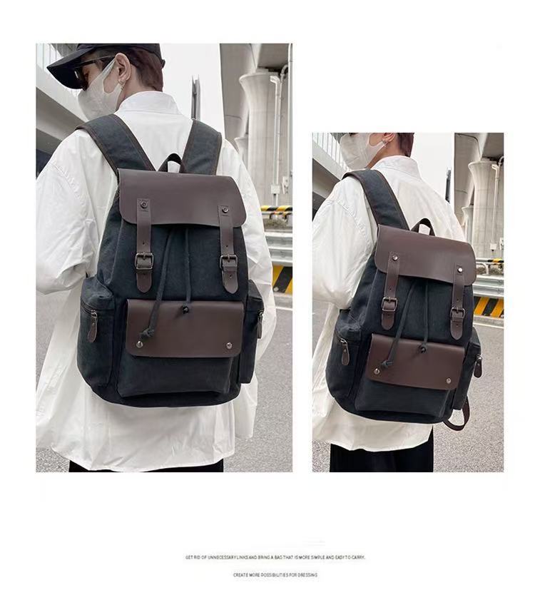 Fashionable Wear-Resistant Canvas Backpack Outdoor Travel Laptop Backpack, Unisex Double-Shoulder Backpack Men's Canvas Trendy Large-Capacity Men's Bag