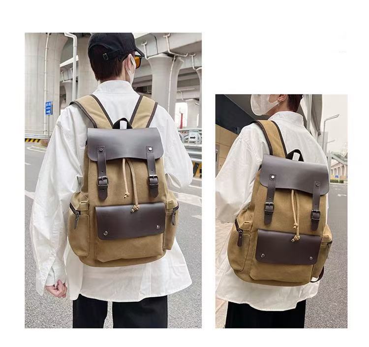 Fashionable Wear-Resistant Canvas Backpack Outdoor Travel Laptop Backpack, Unisex Double-Shoulder Backpack Men's Canvas Trendy Large-Capacity Men's Bag