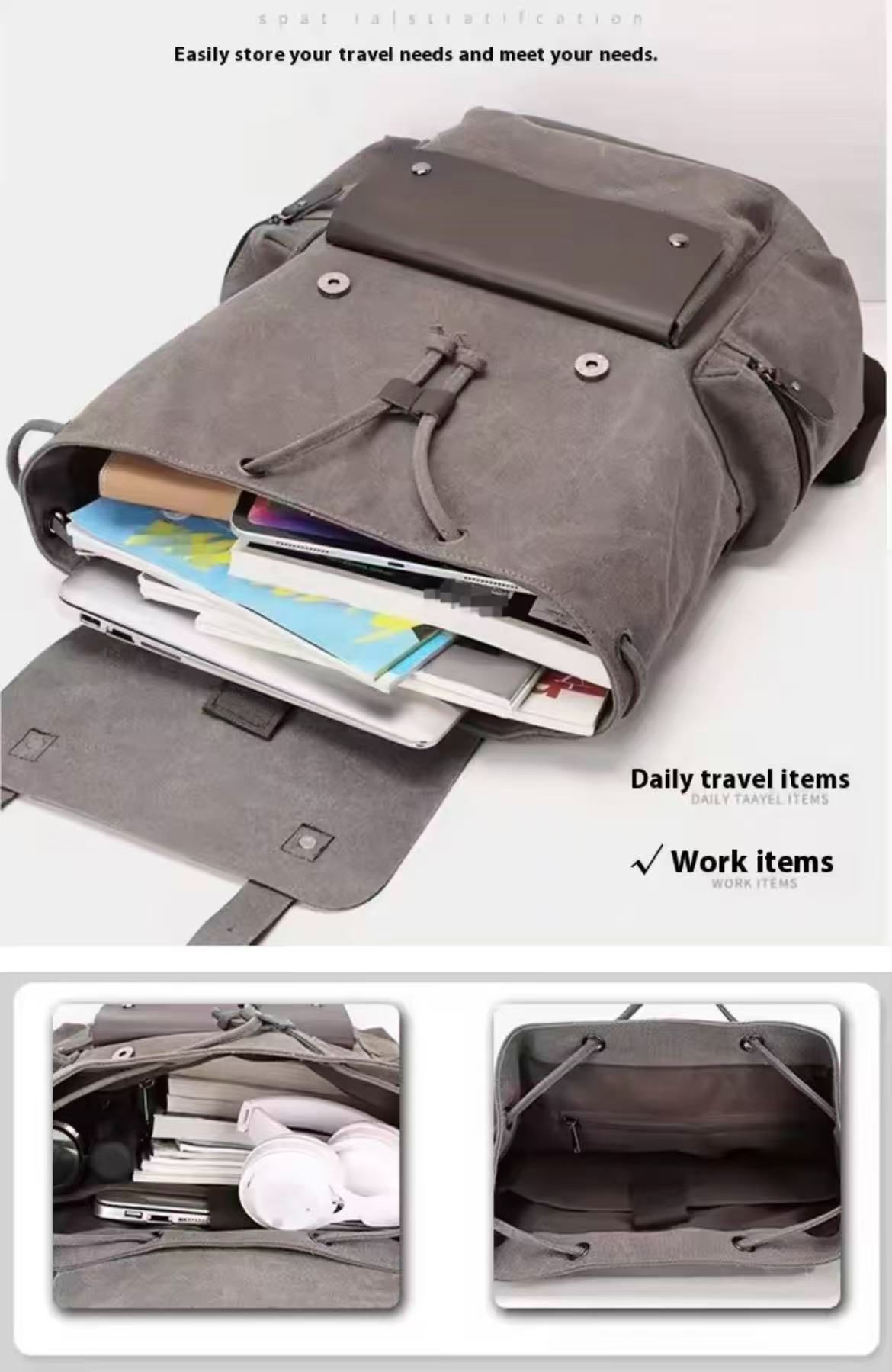 Fashionable Wear-Resistant Canvas Backpack Outdoor Travel Laptop Backpack, Unisex Double-Shoulder Backpack Men's Canvas Trendy Large-Capacity Men's Bag