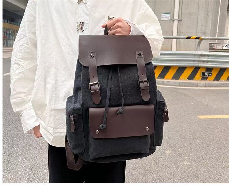 Fashionable Wear-Resistant Canvas Backpack Outdoor Travel Laptop Backpack, Unisex Double-Shoulder Backpack Men's Canvas Trendy Large-Capacity Men's Bag