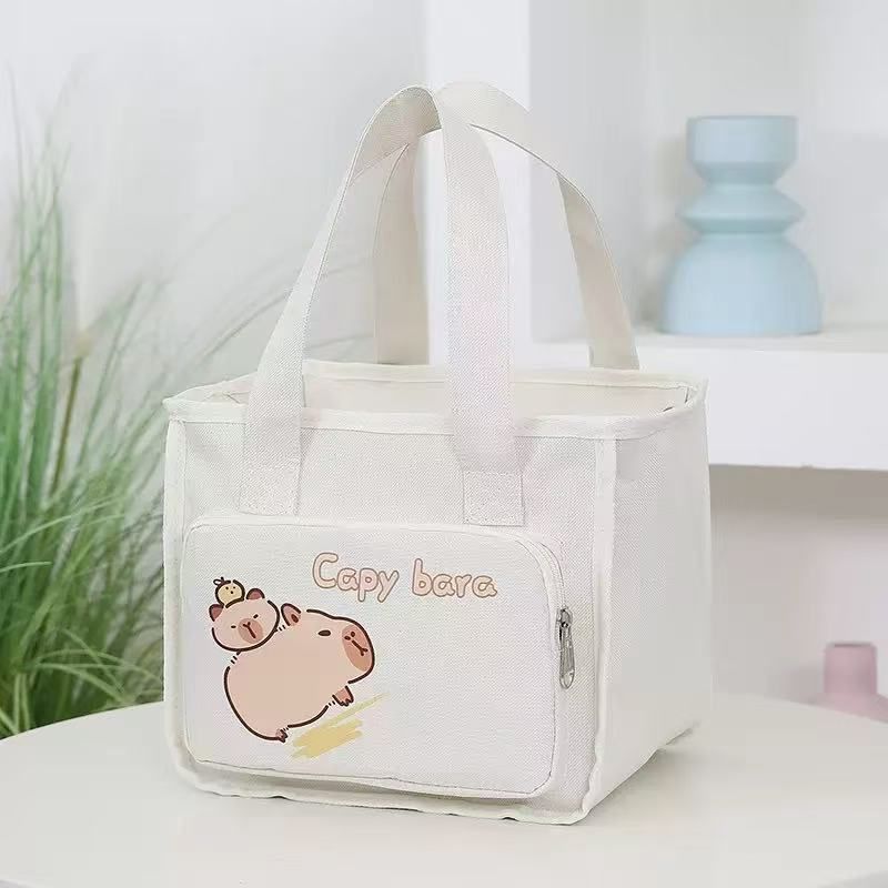New Style Women's Bag Cartoon Cute Capybara Printed Tote Bag Large Capacity Canvas Shoulder Bag Lunch Box Storage Bag