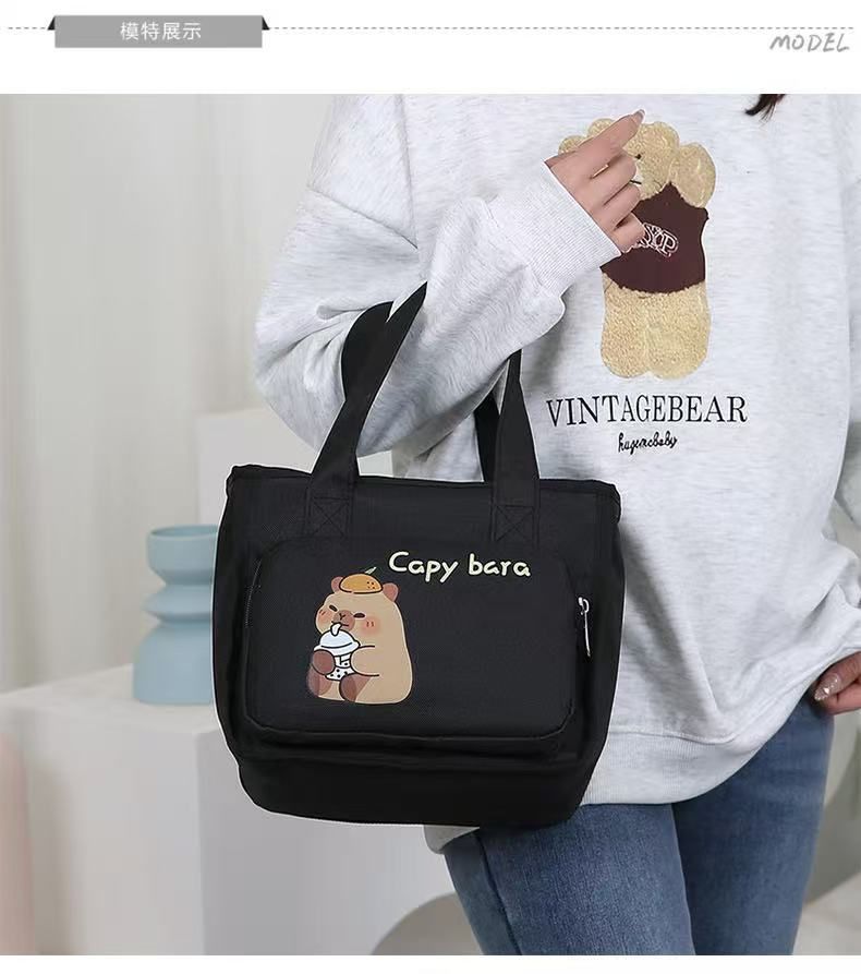 New Style Women's Bag Cartoon Cute Capybara Printed Tote Bag Large Capacity Canvas Shoulder Bag Lunch Box Storage Bag