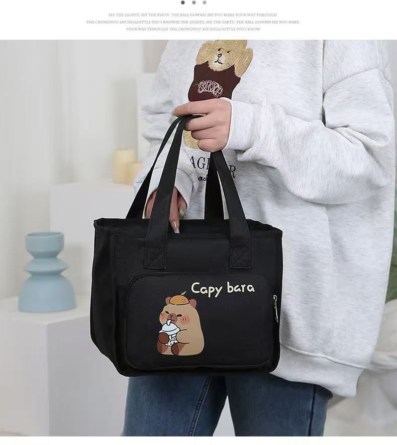 New Style Women's Bag Cartoon Cute Capybara Printed Tote Bag Large Capacity Canvas Shoulder Bag Lunch Box Storage Bag