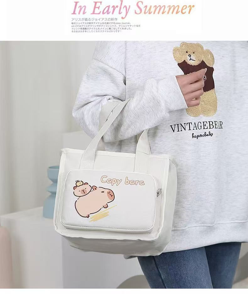 New Style Women's Bag Cartoon Cute Capybara Printed Tote Bag Large Capacity Canvas Shoulder Bag Lunch Box Storage Bag