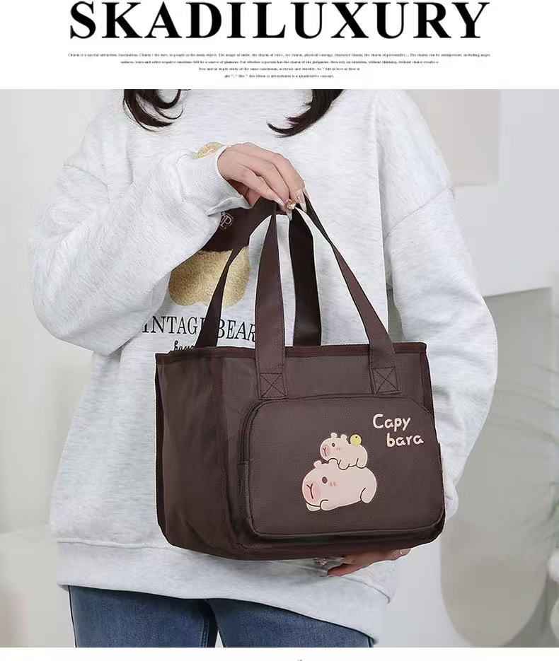 New Style Women's Bag Cartoon Cute Capybara Printed Tote Bag Large Capacity Canvas Shoulder Bag Lunch Box Storage Bag
