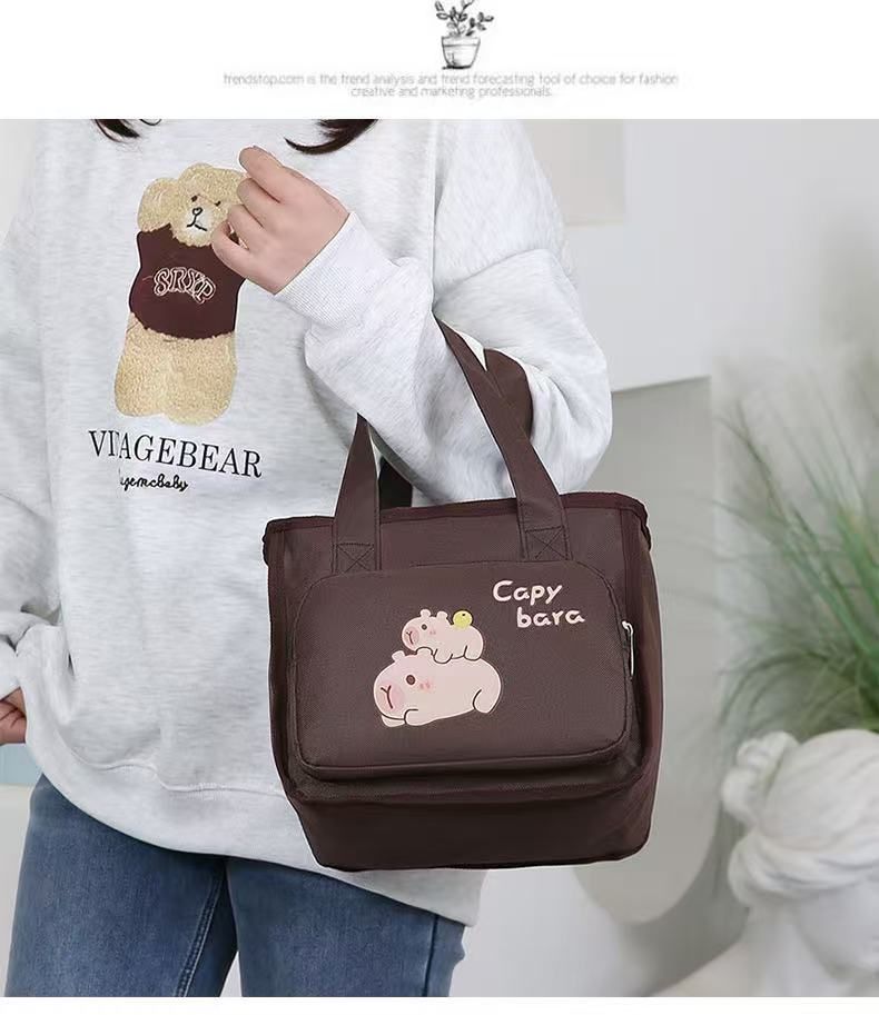 New Style Women's Bag Cartoon Cute Capybara Printed Tote Bag Large Capacity Canvas Shoulder Bag Lunch Box Storage Bag
