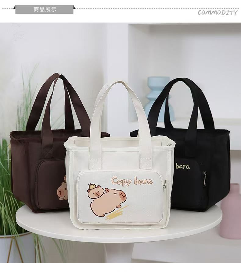 New Style Women's Bag Cartoon Cute Capybara Printed Tote Bag Large Capacity Canvas Shoulder Bag Lunch Box Storage Bag