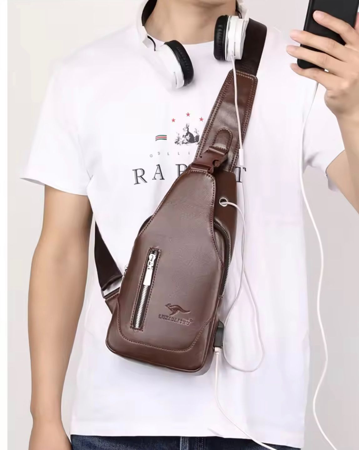 Men's double - pull large - capacity stylish casual chest bag with lock buckle, ultra - versatile. Spacious with smart compartments. Buy 1 get 4 free: belt, card holder, glasses, wallet included!