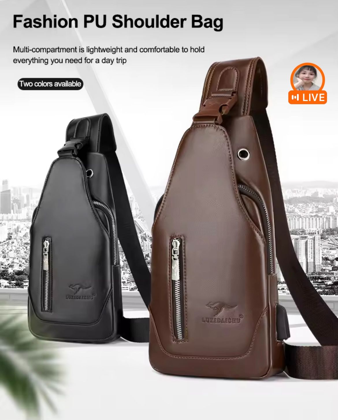 Men's double - pull large - capacity stylish casual chest bag with lock buckle, ultra - versatile. Spacious with smart compartments. Buy 1 get 4 free: belt, card holder, glasses, wallet included!