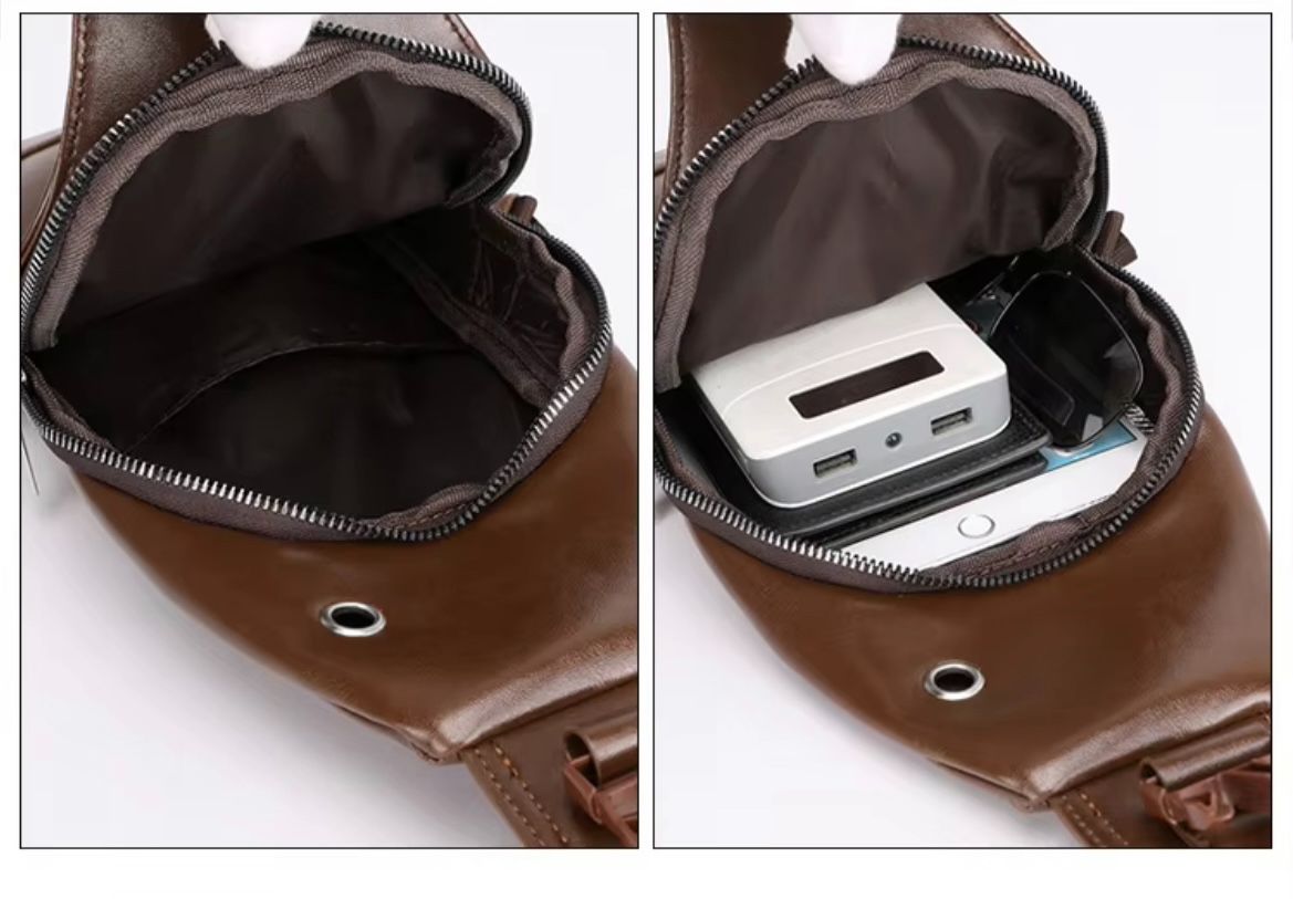 Men's double - pull large - capacity stylish casual chest bag with lock buckle, ultra - versatile. Spacious with smart compartments. Buy 1 get 4 free: belt, card holder, glasses, wallet included!