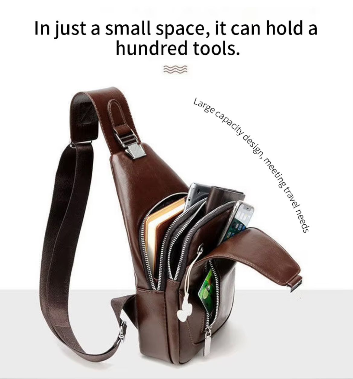 Men's double - pull large - capacity stylish casual chest bag with lock buckle, ultra - versatile. Spacious with smart compartments. Buy 1 get 4 free: belt, card holder, glasses, wallet included!