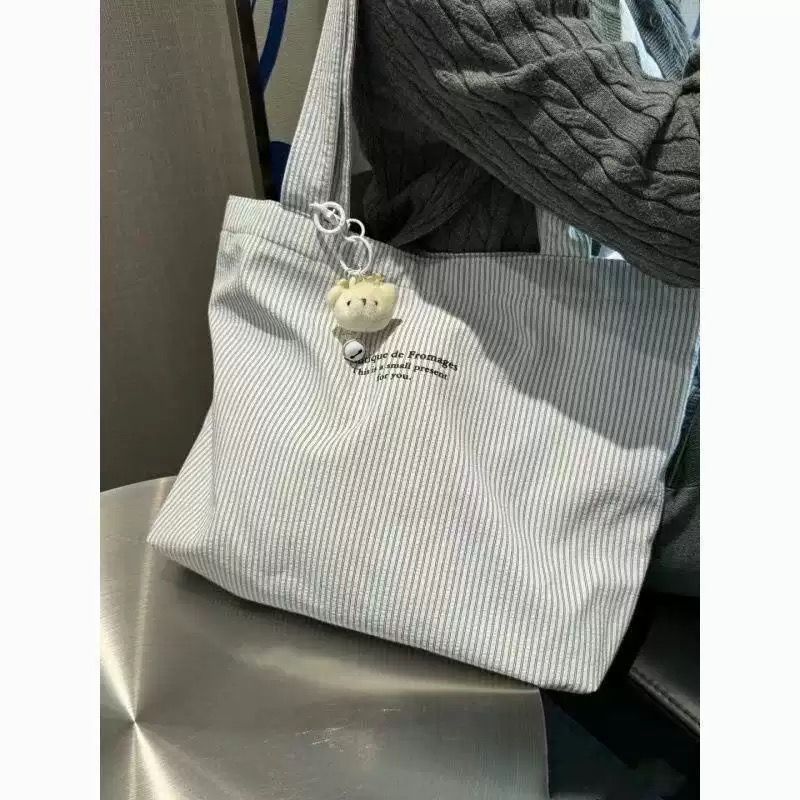 2025 New Casual Striped Lazy Minimalist Canvas Tote Bag - Large-Capacity Commuting Single-Shoulder Bag, Versatile & Lowest Price Online