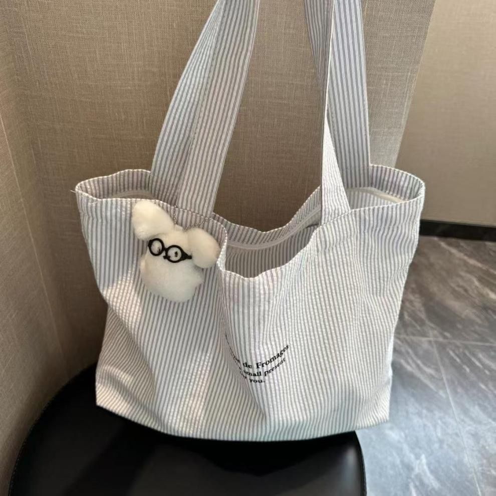 2025 New Casual Striped Lazy Minimalist Canvas Tote Bag - Large-Capacity Commuting Single-Shoulder Bag, Versatile & Lowest Price Online