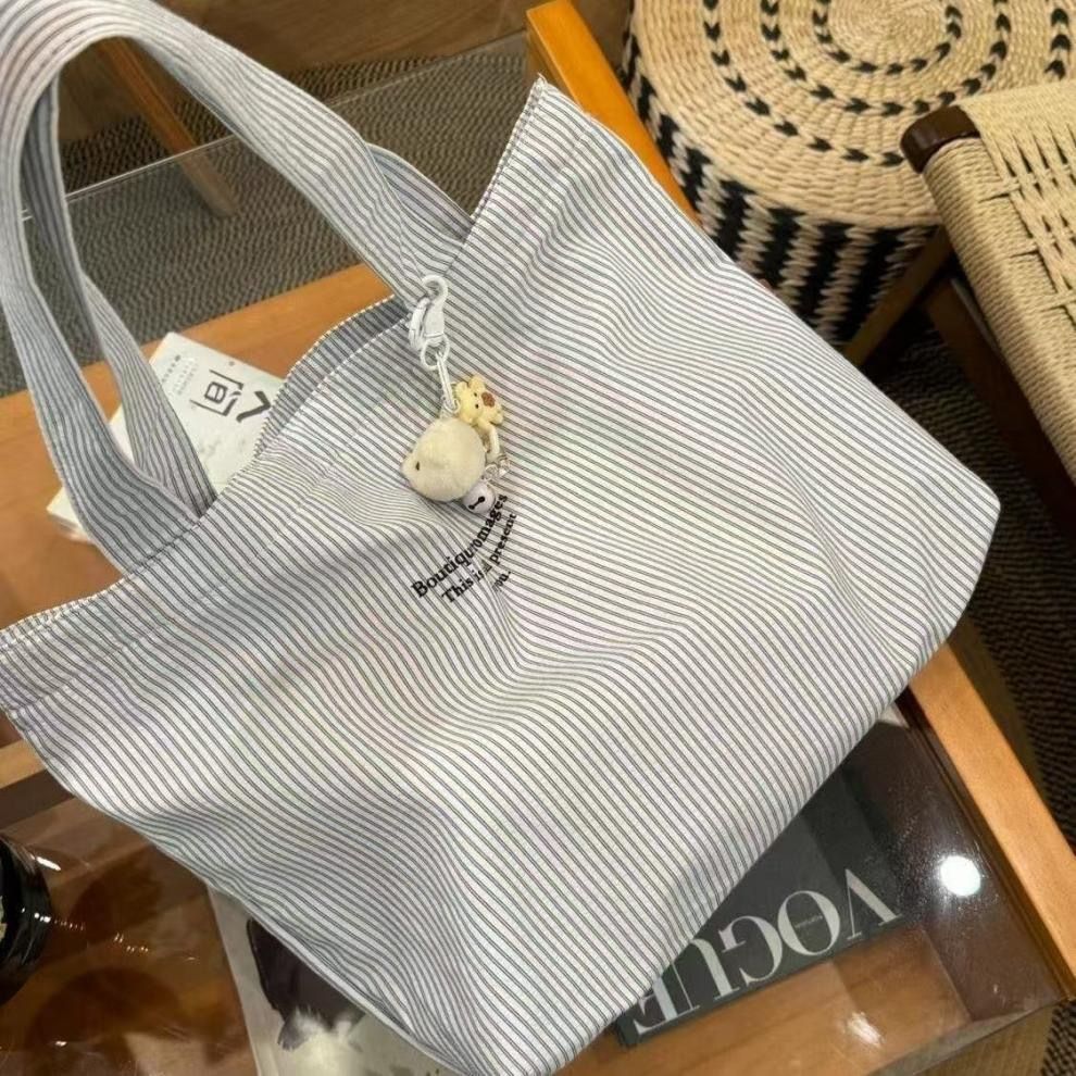 2025 New Casual Striped Lazy Minimalist Canvas Tote Bag - Large-Capacity Commuting Single-Shoulder Bag, Versatile & Lowest Price Online