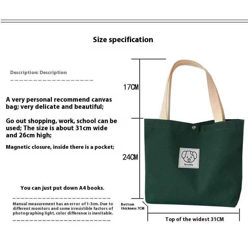 Luxury Large Capacity Women's Cotton Canvas Shopping Tote Bag With Pocket