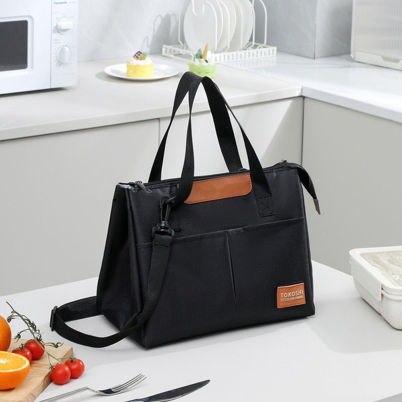 Large Capacity Single Shoulder Insulated Lunch Bag for Office Workers Oxford Cloth Hand-held Insulated Cooler Bags