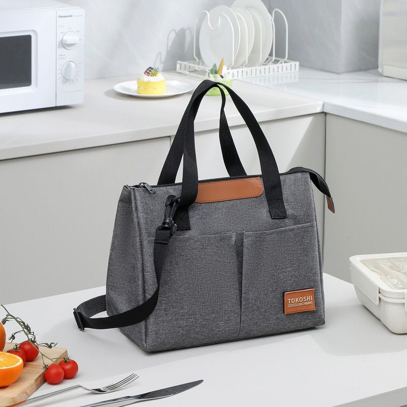 Large Capacity Single Shoulder Insulated Lunch Bag for Office Workers Oxford Cloth Hand-held Insulated Cooler Bags