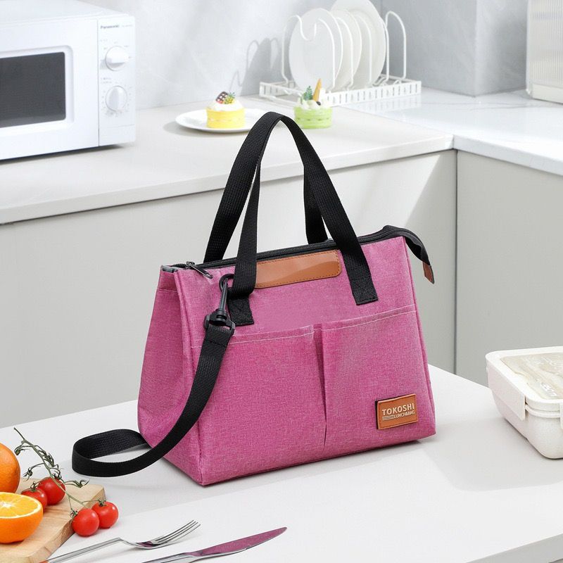 Large Capacity Single Shoulder Insulated Lunch Bag for Office Workers Oxford Cloth Hand-held Insulated Cooler Bags