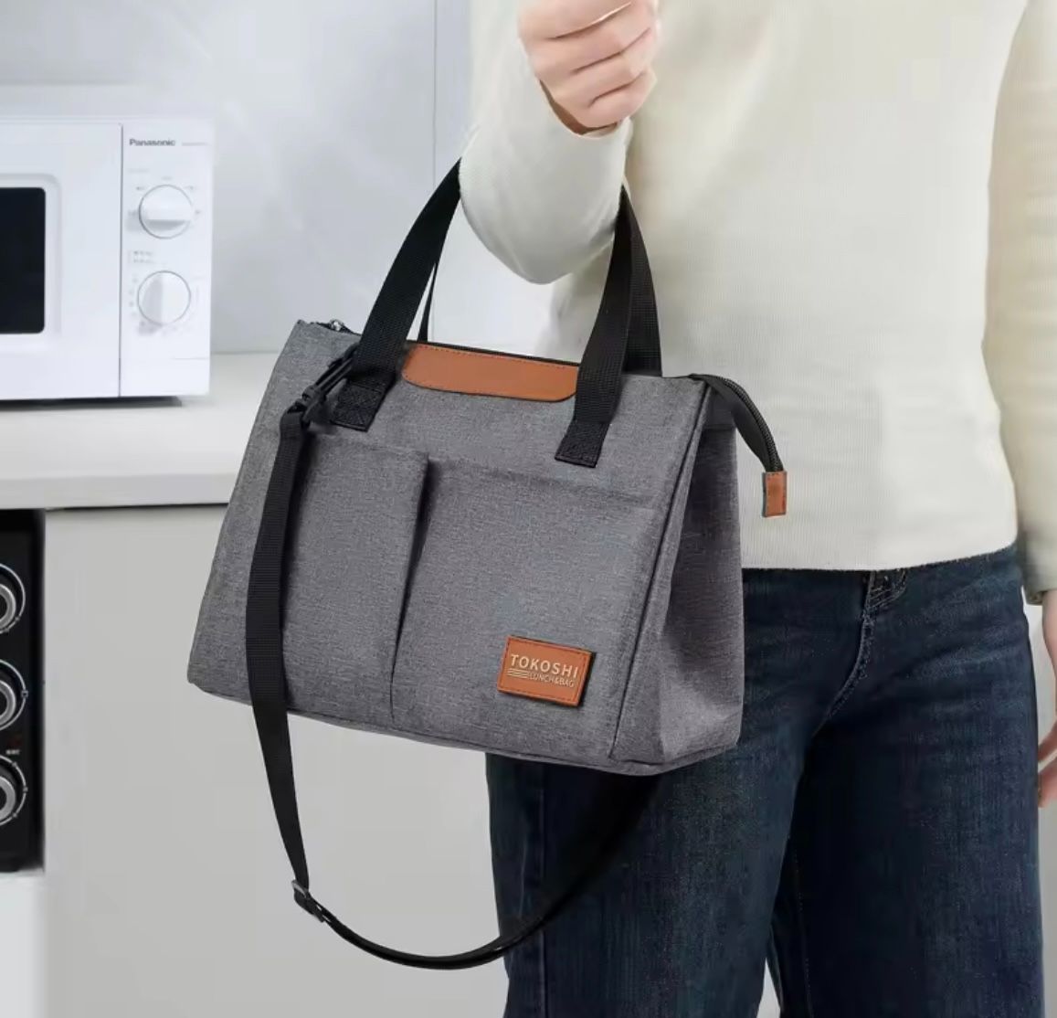 Large Capacity Single Shoulder Insulated Lunch Bag for Office Workers Oxford Cloth Hand-held Insulated Cooler Bags