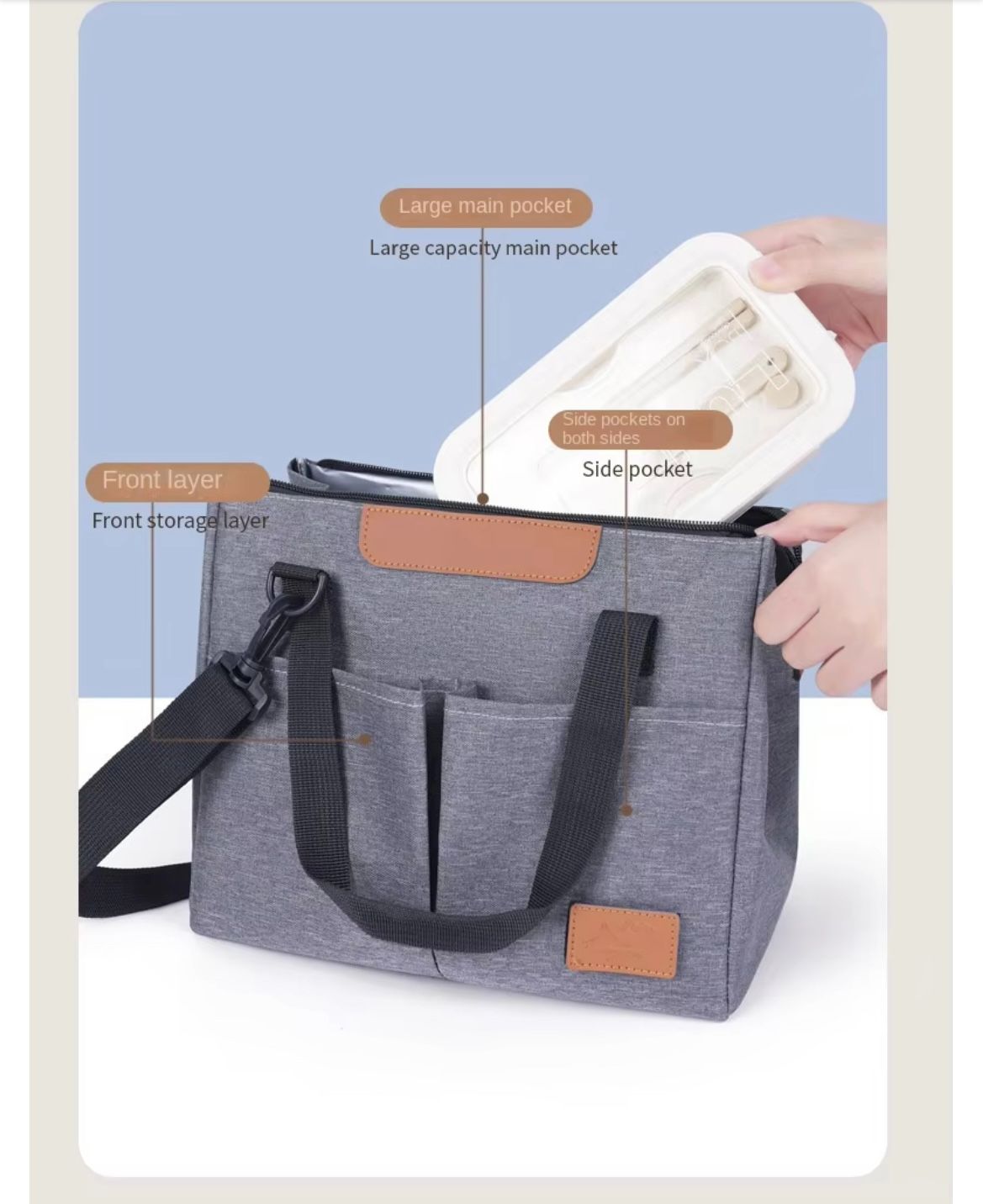 Large Capacity Single Shoulder Insulated Lunch Bag for Office Workers Oxford Cloth Hand-held Insulated Cooler Bags