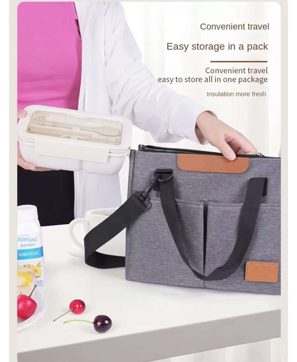 Large Capacity Single Shoulder Insulated Lunch Bag for Office Workers Oxford Cloth Hand-held Insulated Cooler Bags