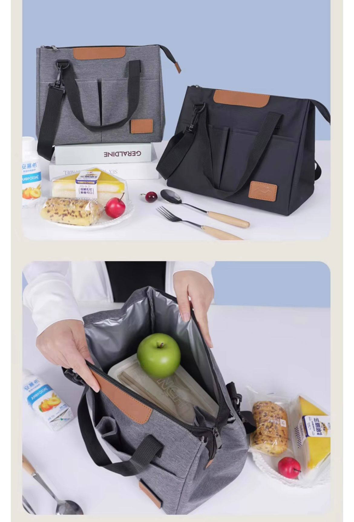 Large Capacity Single Shoulder Insulated Lunch Bag for Office Workers Oxford Cloth Hand-held Insulated Cooler Bags