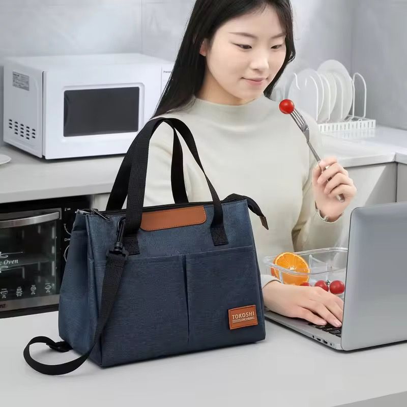 Large Capacity Single Shoulder Insulated Lunch Bag for Office Workers Oxford Cloth Hand-held Insulated Cooler Bags