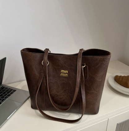 2025 New Trendy PU Leather Solid Color Zip Closure Stylish Large Capacity Women's Autumn Winter Fashion Retro Commute Tote Bag