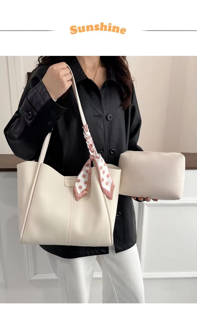 Casual Simple PU Leather Polyester Magnetic Clasp Tote Bag New Bag Large Capacity Fashion Urban Simplicity Handbag