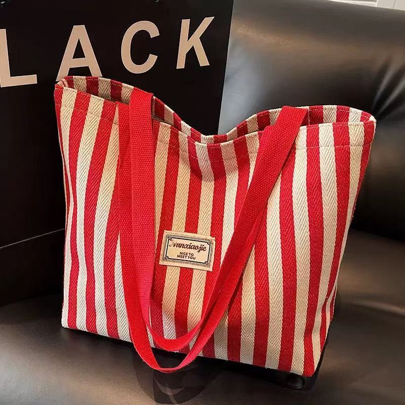 Large Capacity Cotton Fashion Panelled Tote Bag Handbag 2026 New Arrival Portable Open Shoulder for Women All Seasons