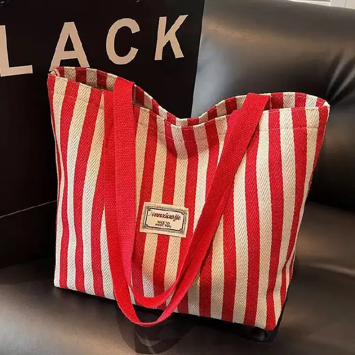 Large Capacity Cotton Fashion Panelled Tote Bag Handbag 2026 New Arrival Portable Open Shoulder for Women All Seasons