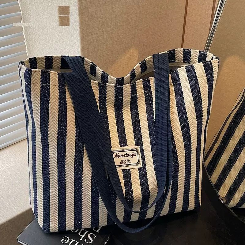 Large Capacity Cotton Fashion Panelled Tote Bag Handbag 2026 New Arrival Portable Open Shoulder for Women All Seasons