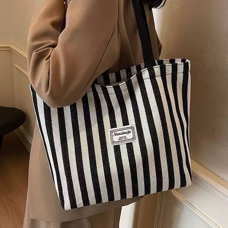 Large Capacity Cotton Fashion Panelled Tote Bag Handbag 2026 New Arrival Portable Open Shoulder for Women All Seasons