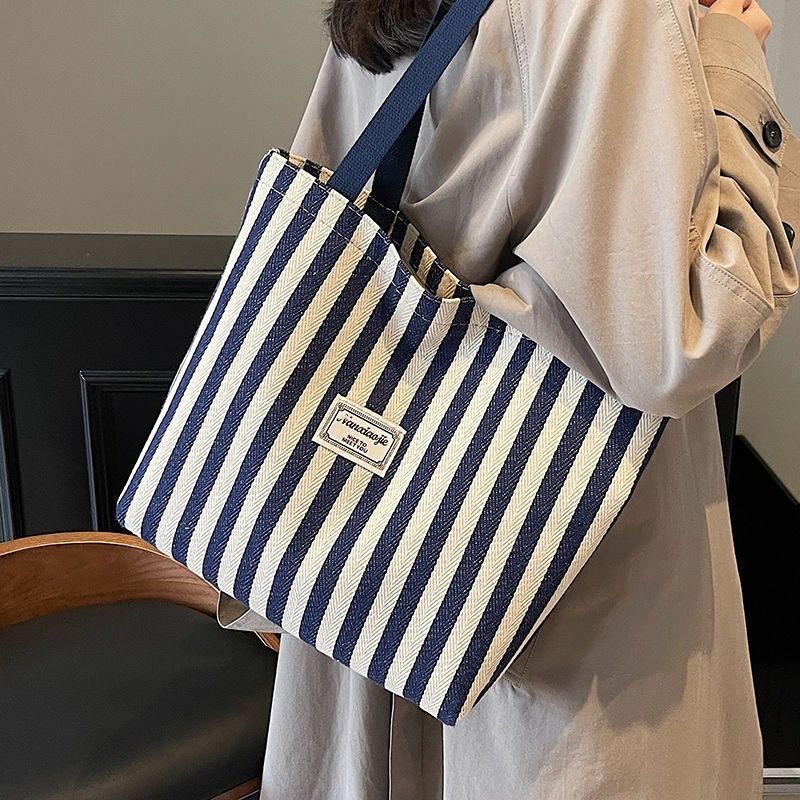 Large Capacity Cotton Fashion Panelled Tote Bag Handbag 2026 New Arrival Portable Open Shoulder for Women All Seasons