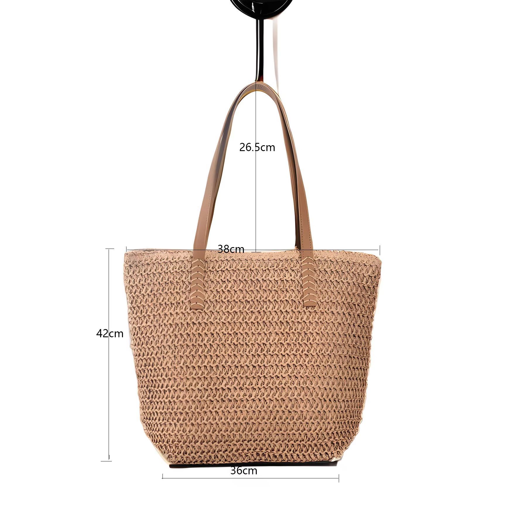 Casual Summer French Style Large Capacity Beach Bag Woven Shoulder Tote Bag Polyester Reusable Handbag for Women Beach Bag
