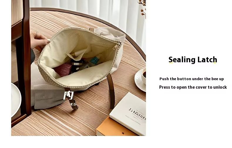 Casual Summer French Style Large Capacity Beach Bag Woven Shoulder Tote Bag Polyester Reusable Handbag for Women Beach Bag