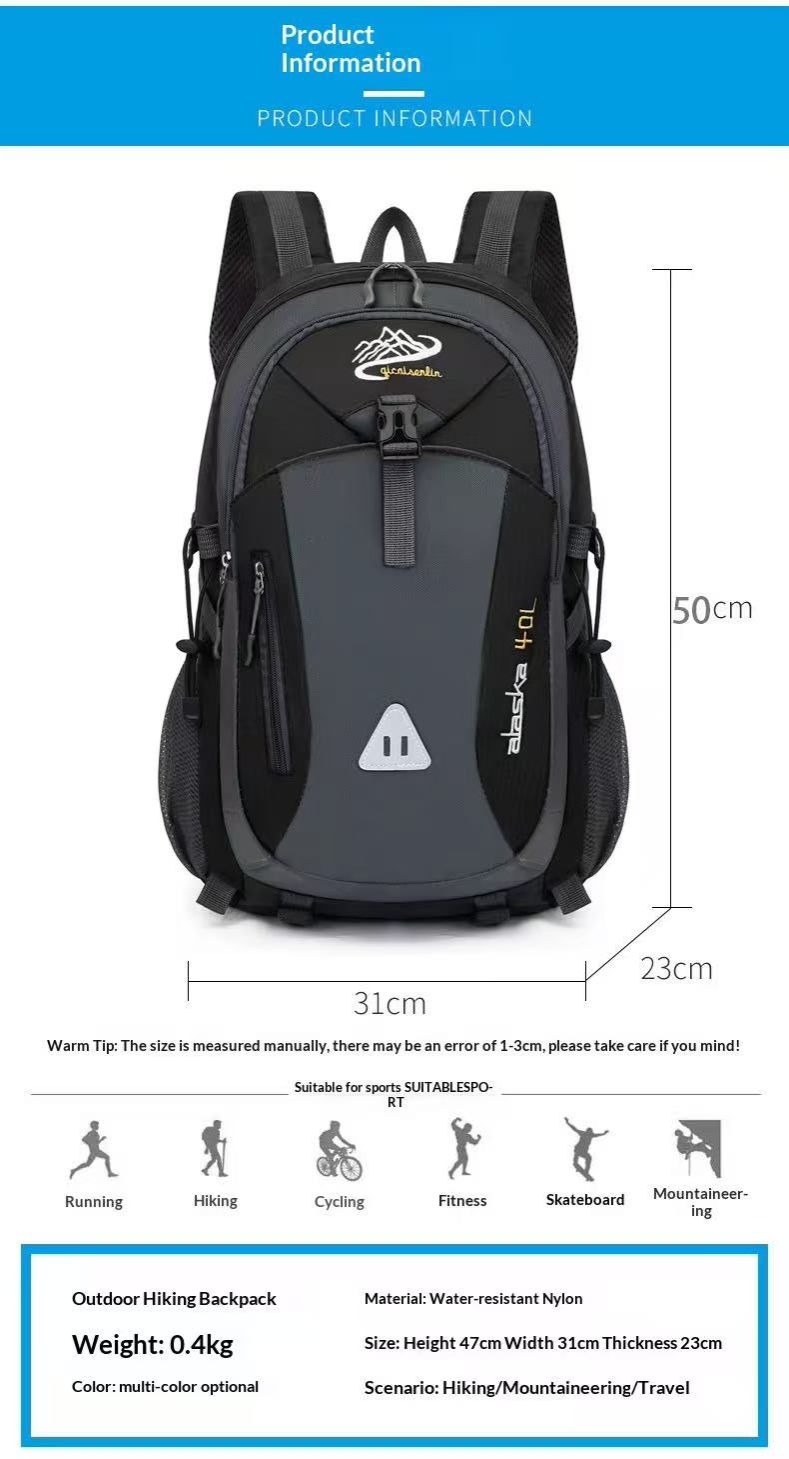 Large Capacity GPS Waterproof Features Multifunctional Outdoor Sports Backpack for School Hiking Mountaineering Fashion Zipper