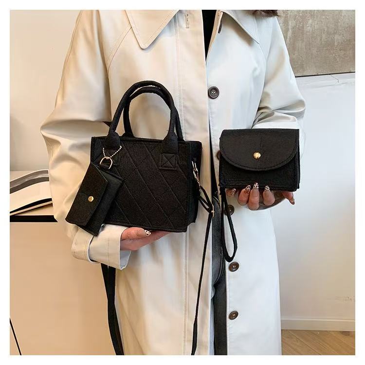 Wholesale Price 3pcs Felt Quilted Women Handbag Tote Shoulder Crossbody Bag Casual Hot Sale Daily Mini Bag