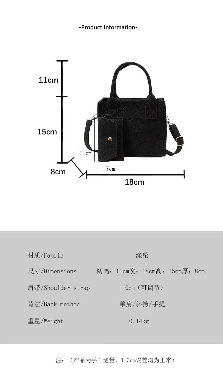 Wholesale Price 3pcs Felt Quilted Women Handbag Tote Shoulder Crossbody Bag Casual Hot Sale Daily Mini Bag