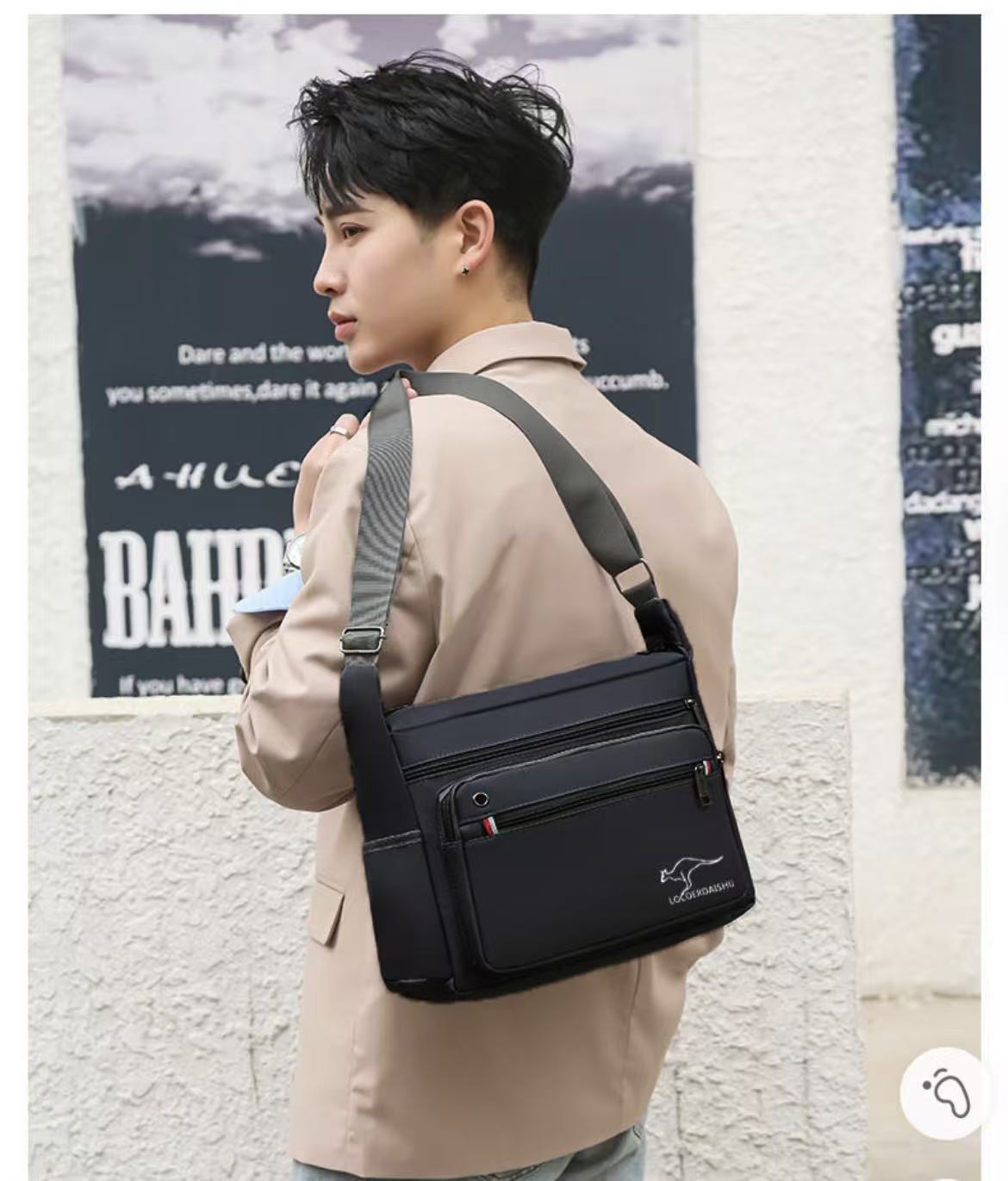 Men's Canvas Crossbody Bag Multi Layer Large Capacity Shoulder Bag For Everyday Travel Casual Use Solid Color