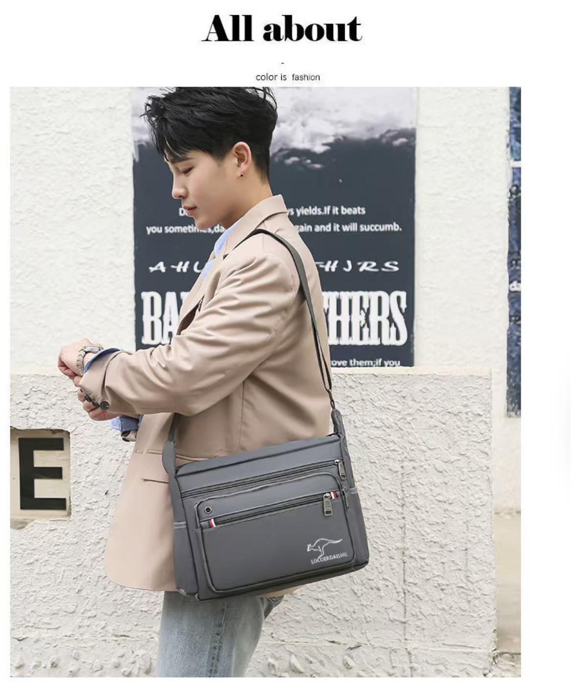 Men's Canvas Crossbody Bag Multi Layer Large Capacity Shoulder Bag For Everyday Travel Casual Use Solid Color