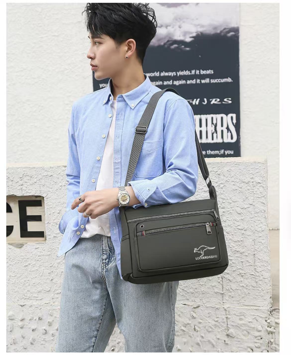 Men's Canvas Crossbody Bag Multi Layer Large Capacity Shoulder Bag For Everyday Travel Casual Use Solid Color