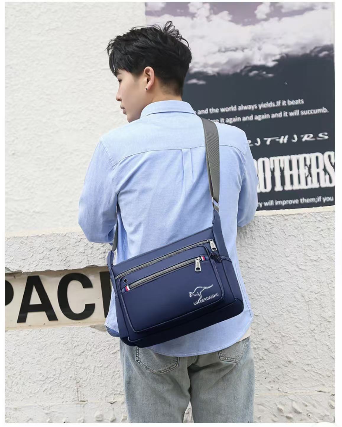 Men's Canvas Crossbody Bag Multi Layer Large Capacity Shoulder Bag For Everyday Travel Casual Use Solid Color