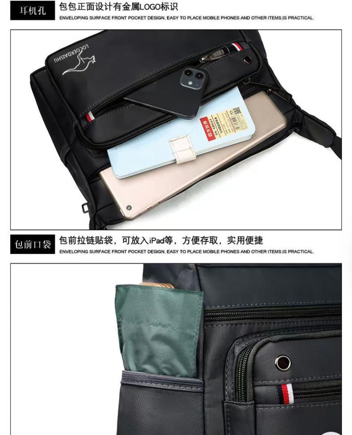 Men's Canvas Crossbody Bag Multi Layer Large Capacity Shoulder Bag For Everyday Travel Casual Use Solid Color