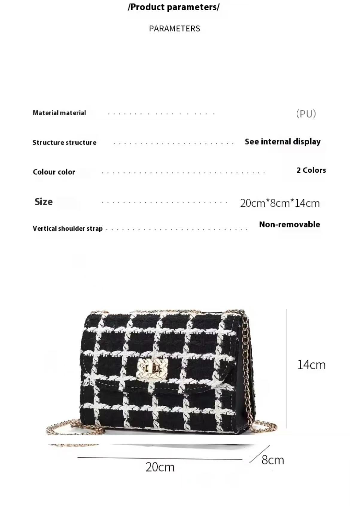 2026 Spring Autumn New Small Fragrant Woolen Bag Women's Fashion Chain Bag Texture Shoulder Slung Storage Bag.